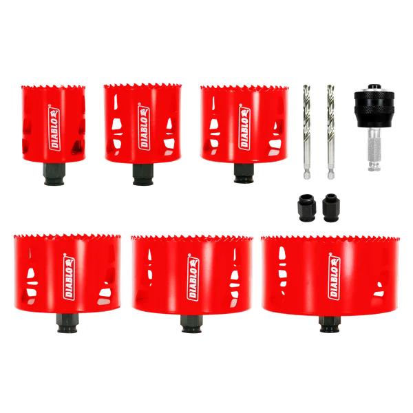 11 pc Multi-Project Bi-Metal Hole Saw Set (6 Hole Saws, 1 Mandril, 2 Pilot Bits, 2 Adaptor Nuts)