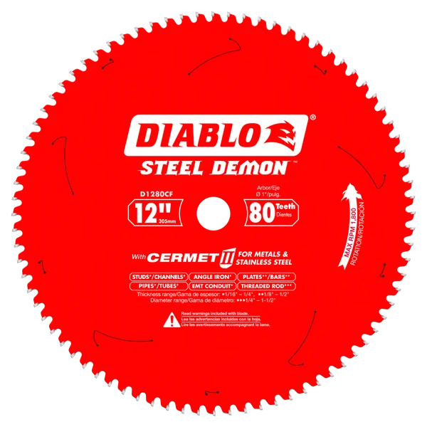 12 in. x 80 Tooth Steel Demon Thin Metal Cutting Saw Blade for 1800 Max. RPM Saw