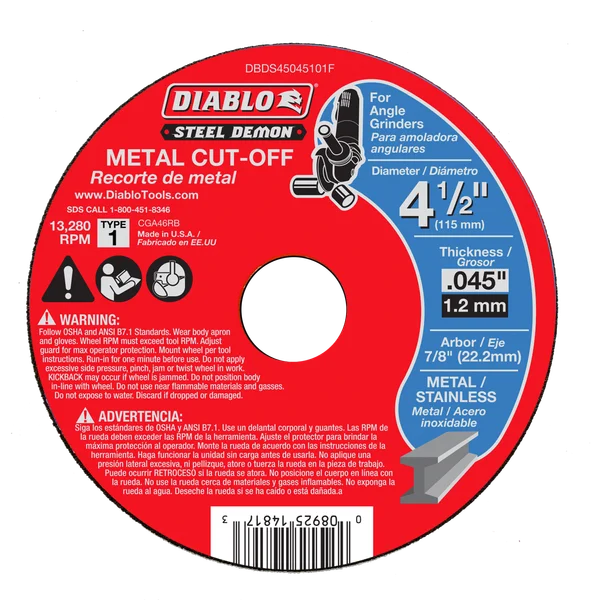 4-1/2" x 0.045" x 7/8" Steel Demon Metal Cut-Off Disc - Type 1