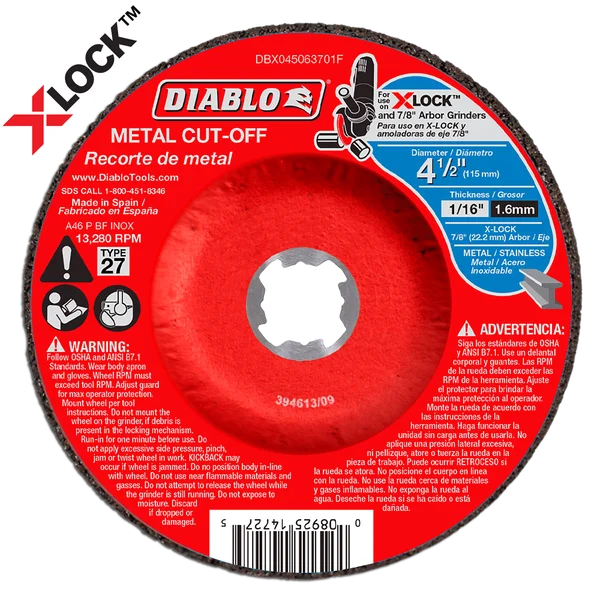 4-1/2" x 1/16" x 7/8" Type 27 Depressed Center Metal Cut-Off Disc for X-Lock and All Grinders