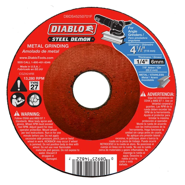4-1/2"x1/4"x7/8" Metal DC Grinding Type 27
