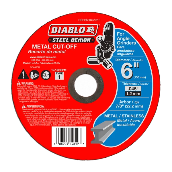 6" x 0.045" x 7/8" Steel Demon Metal Cut-Off Disc - Type 1