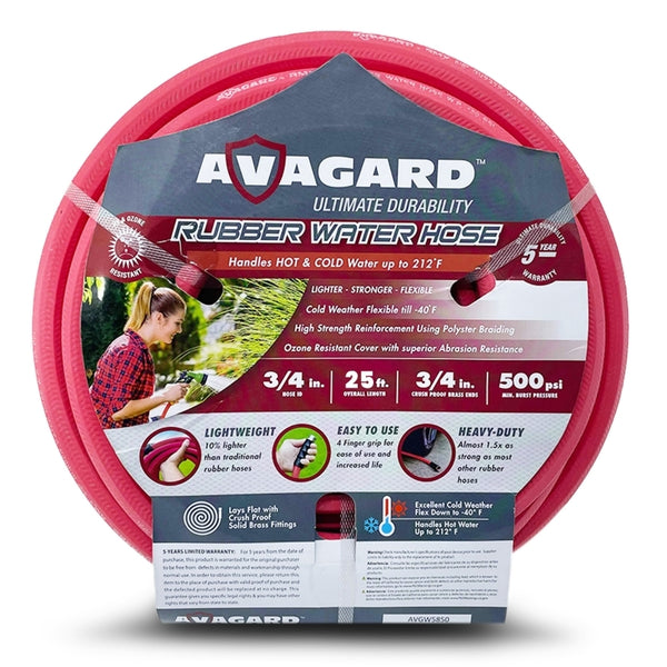 Avagard 3/4" x 25' Rubber Water Hose - Versatile for Landscaping