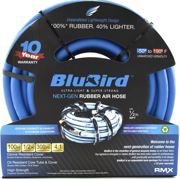 BluBird 1/2" x 100' Rubber Air Hose - Durable Pneumatic Hoses