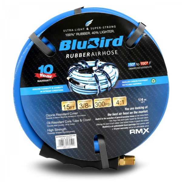 BluBird 3/8" x 15' Rubber Air Hose - Versatile Pneumatic Hoses