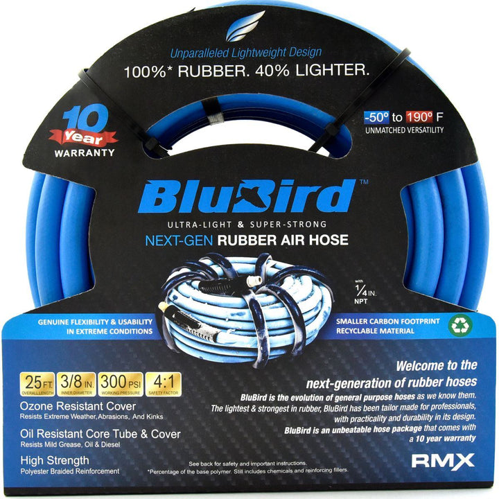 BluBird 3/8" x 25' Rubber Air Hose - Durable Pneumatic Hoses