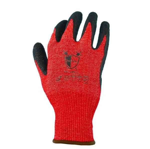 13 Gauge Red HPPE Fiber Cut A4, Abrasion 3, Puncture 2 , Crinkled Rubber Palm Glove.