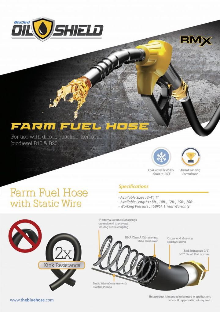 OilShield 3/4" x 20' Rubber Farm Fuel Transfer Hose - Agriculture